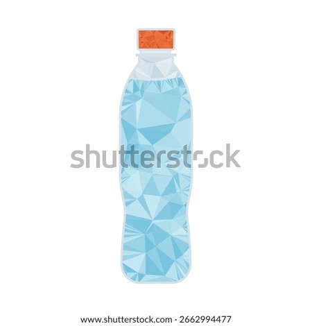 Low poly vector illustration of a water bottle with orange cap in geometric shape.
