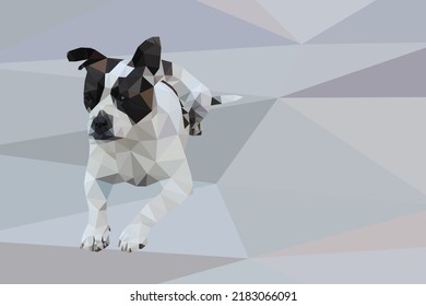 Low-Poly-Vektorbild eines lügenden Hundes. Der Boxerhund lügt und wartet auf den Besitzer. Grauer Low-Poly-Hintergrund