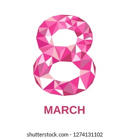 Low poly vector inscription March 8 with number. Illustration can be used in the newsletter, brochures, postcards, tickets, advertisements, banners. Congratulations to the Women's Day