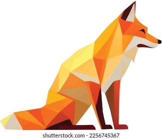 low poly vector logo of a full body fox drawn in profile in flat design style with yellow and orange colors, isolated over white background - elegant symbol for a brand label