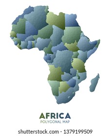 Low poly vector map of Africa with geometric shapes and vibrant colors.