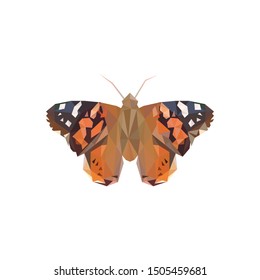 Low poly vector of an orange black butterfly. Seen from above.