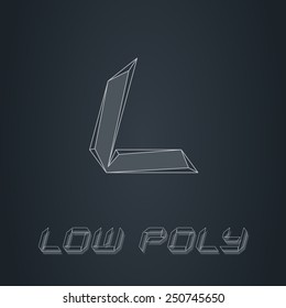 Low poly - Vector Outline Font, Letter L. Design template for Lowpoly logo. 3d logotype.