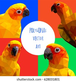 Low poly vector parrot illustration. Polygonal animal graphic design. Color filter on separate layer.