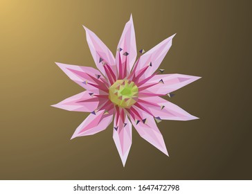 Low poly vector of a pink Water Lily in high details. Flower triangle geometric illustration. Abstract polygonal art. With dark purple color background. Ideal for illustration, posters or t-shirts.
