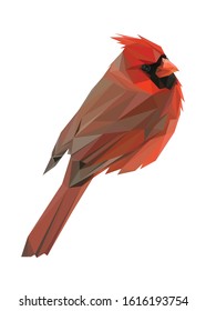 Low poly Vector of a red bird in high details. With white color background. Ideal for illustration, wall decoration or t-shirts. EPS 10.