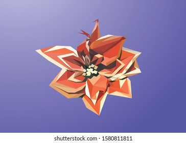 Low poly Vector of a red flowers in high details. With blue color background. EPS 10. Ideal for illustration, wall decoration or t-shirts.