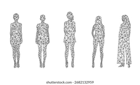 Silhuetas baixas do vetor poli de mulheres, símbolo da geometria moderna