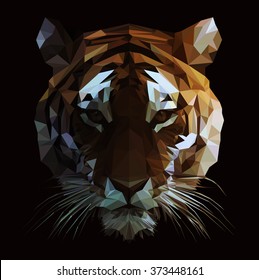 Low poly vector tiger illustration. Polygonal animal graphic design.