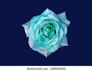 Low poly vector of a turquoise rose in high details. Flower illustration, with dark blue color background. Ideal for wall decoration or t-shirts. EPS 10.