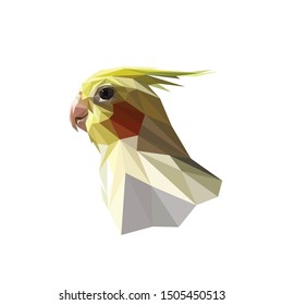 Low poly vector of a yellow white bird. Seen from right direction.
