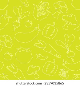 Low Poly Vegetables Outline Vector Seamless Pattern