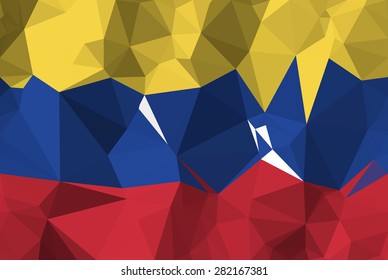 Low Poly Venezuela flag on polygons texture background, modern style