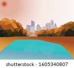Low Poly View of Piedmont lake, Midtown, Atlanta, GA, United State.