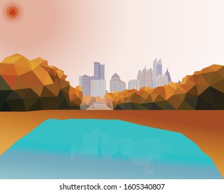 Low Poly View of Piedmont lake, Midtown, Atlanta, GA, United State.