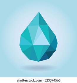 low poly water drop blue vector symbol