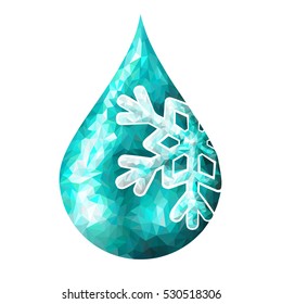 Baixa gota de água poli com ícone floco de neve. gota de água mosaico com logotipo floco de neve. sinal de floco de neve azul