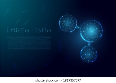 Low poly water molecule Futuristic modern abstract background. Science, biotechnology, chemistry,  medical concept. Isolated on dark blue background. Vector illustration.