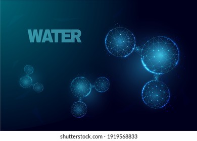 Low poly water molecule Futuristic modern abstract background. Science, biotechnology, chemistry,  medical concept. Isolated on dark blue background. Vector illustration.