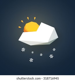 Low poly weather icon. Forecast symbol in modern 3d design. Snowing and partially sunny winter sign. Eps10 vector illustration.