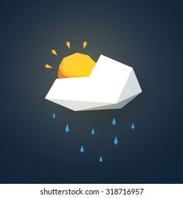 Low poly weather icon. Forecast symbol in modern 3d design. Rain or showers and partially sunny sign. Eps10 vector illustration.