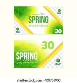 Low Poly Website Banner, Horizontal Header Design, Spring Season Sale Discount, Background Template