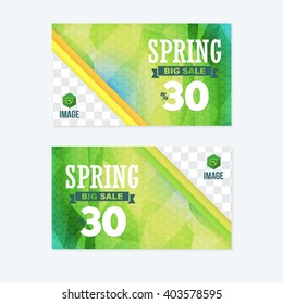 Low Poly Website Banner, Horizontal Header Design, Spring Season Sale Discount, Background Template