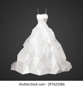 Low poly wedding dress glittering with crystals isolated