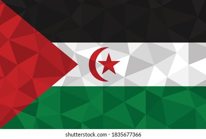 Low poly Western Sahara flag vector illustration. Triangular Saharan flag graphic. Western Sahara country flag is a symbol of independence.