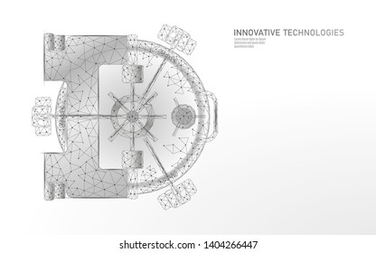 Low poly white banking vault door. Steel safety money storage. 3D cash wealth finance business concept. Closed save lock box protect system online technology vector illustration