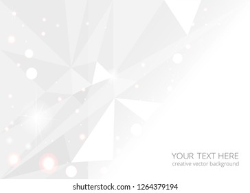 Low poly white light-grey abstract background, polygonal shapes background triangles mosaic, for web and print, dark crystals backdrop with bokeh.