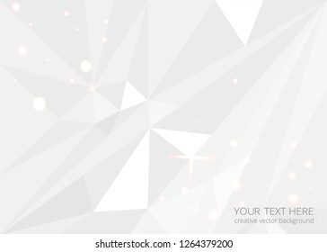 Low poly white light-grey abstract background, polygonal shapes background triangles mosaic, for web and print, dark crystals backdrop with bokeh.