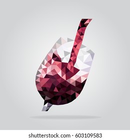 Low poly wine glass icon. Triangle red wine