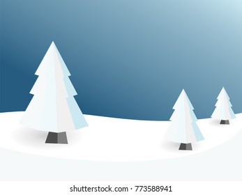 Low poly winter landscape vector background. 3d Polygonal white pines with snow.