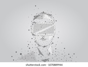 Low poly wire outline geometric illustration. Virtual reality glasses. Connection abstract vector structure