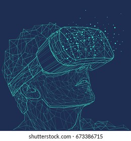 Low poly wire outline geometric illustration. Virtual reality glasses. Connection abstract vector structure