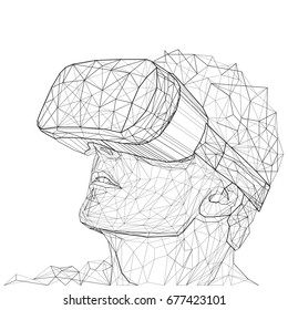 Low poly wire outline geometric illustration. Virtual reality glasses. Connection abstract vector structure