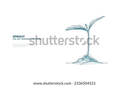 Low poly wireframe growing plant as a symbol of prosperity and growth. Polygonal isolated sprout on white background. Abstract digital farming and biology concepts consist of polygons, connected dots.