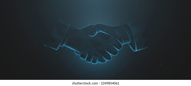 Low poly wireframe Handshake of business partners. Concept of  Deal, Partnership, Teamwork, Connection. Vector illustration