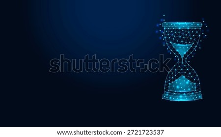 Low poly wireframe hourglass on dark blue background.
