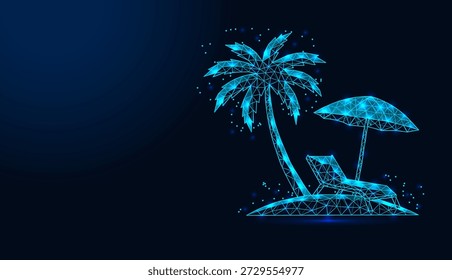 Bajo poli alambre de palmera, tumbona y sombrilla en la isla de la playa.