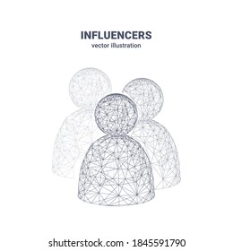 Low poly wireframe of people symbols isolated in white. Influencers, promotion, blogging, business social media marketing, advertising, followers concept. Abstract vector sketch drawing
