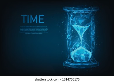 Low poly wireframe sandglass on dark blue background. business time management concept. Importance of time. vector illustration in flat style modern design. copy space for text input.