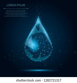 Low poly wireframe water drop with dots and stars. Fresh aqua or liquid, eco nature vector illustration