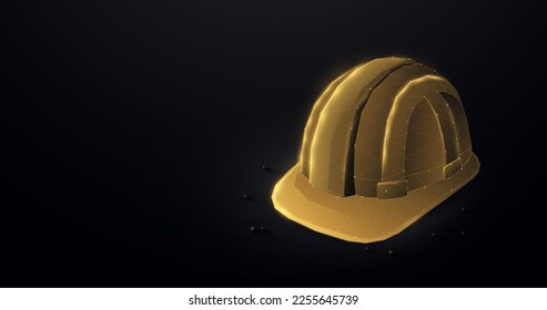 Low poly wireframe Yellow safety helmet. Safety equipment. Vector illustration