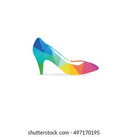 Low poly woman's colorful shoe isolated. polygonal shoe vector, fashion style, abstract geometry shoes illustration