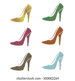 Low poly woman's colorful shoe isolated. polygonal shoe vector, fashion style, abstract geometry shoes illustration