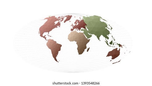 Low poly world map in Aitoff projection, vector illustration of continents.
