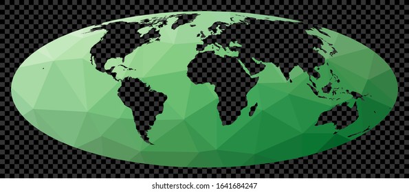 Low poly world map. Bromley projection. Polygonal map of the world on transparent background. Stencil shape geometric globe. Elegant vector illustration.