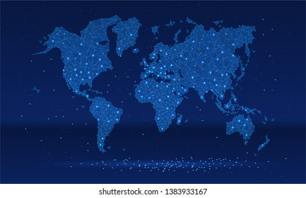 Low poly world map. Business vector background. Blue colors.